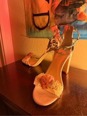 Elegant Bella Belle Blush Block Heels with 3D Flora